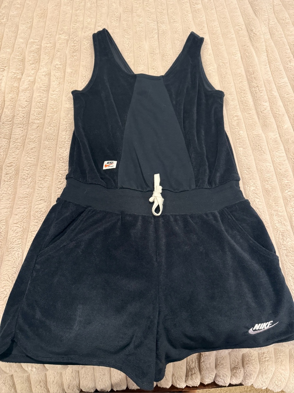 Nike Kids Black Terry One-Piece Romper with Drawstring Waist